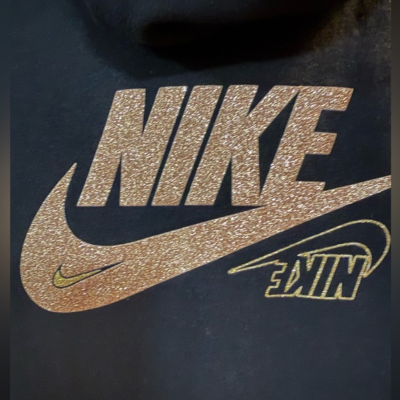 Nike Women’s Black Hoodie Gold Glitter Logo - Picture 2 of 7